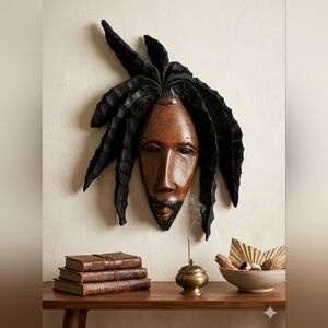 Vintage 24" Jamaican Rasta Bob Marley Hand-Carved Dreadlock Wall Mask